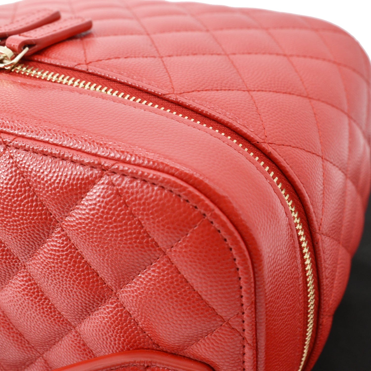 CHANEL Caviar Leather Quilted Large Cosmetic Vanity Pouch Red