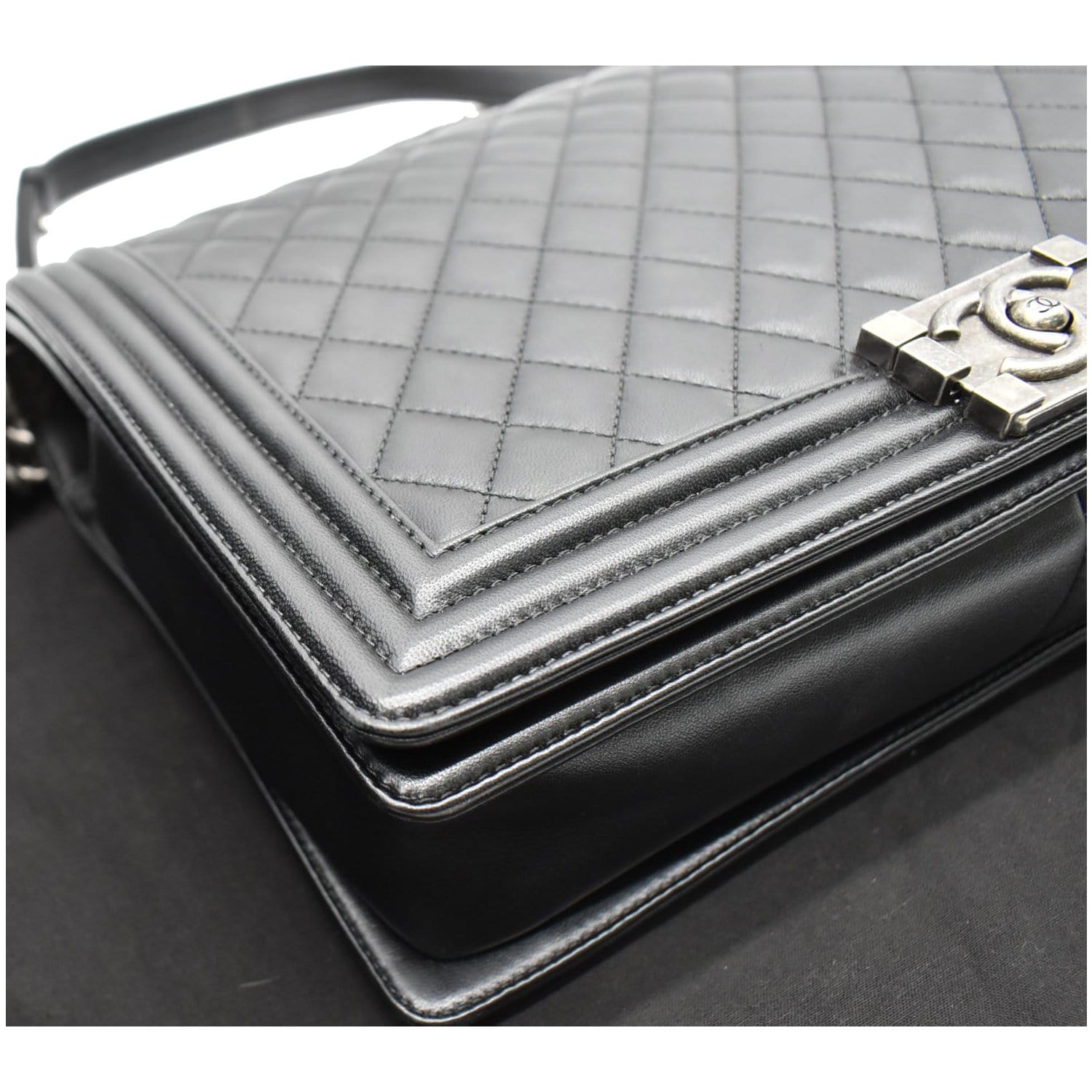 CHANEL Large Boy Flap Calfskin Quilted Leather Shoulder Bag Black