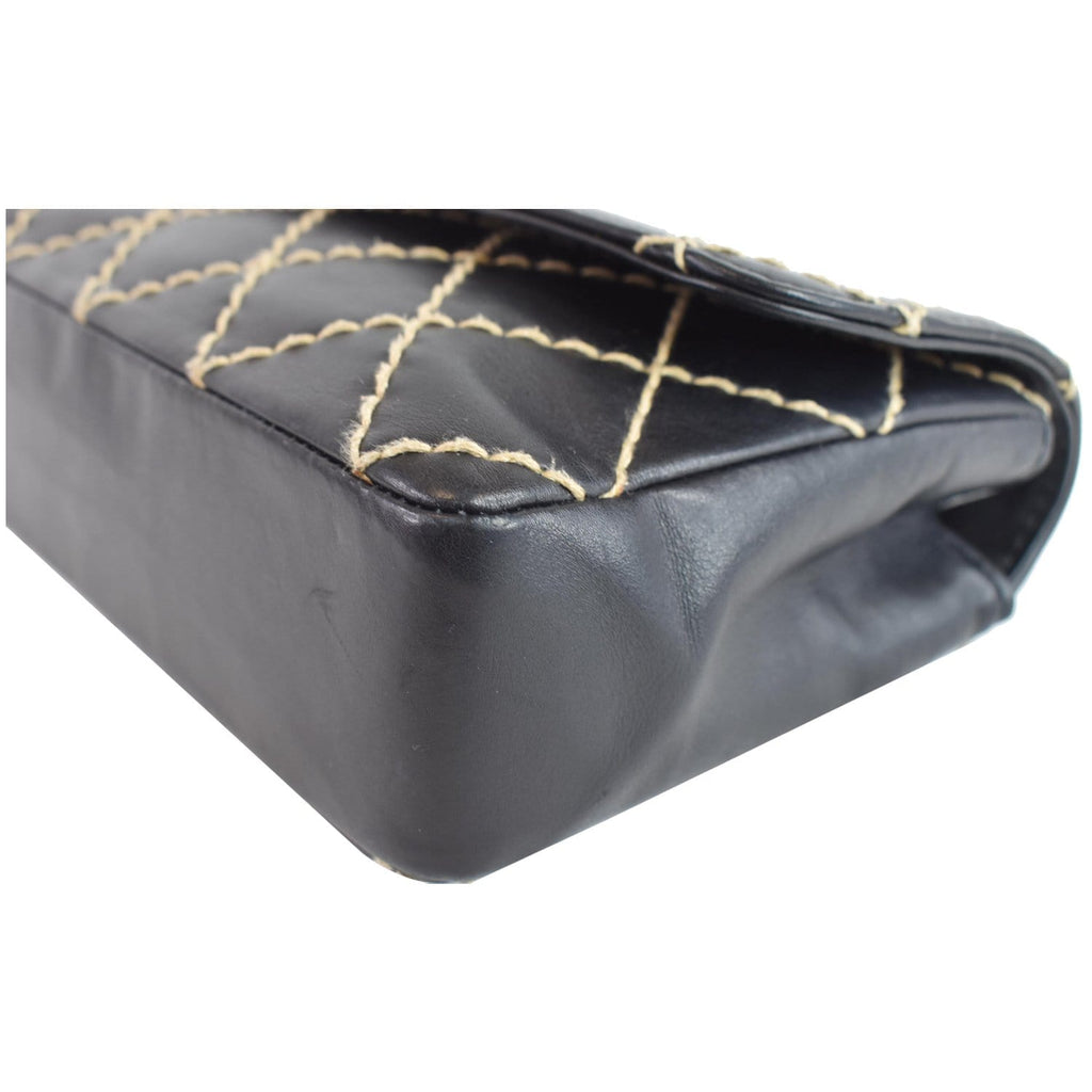 CHANEL Wild Stitch Quilted Calfskin Flap Shoulder Bag Black