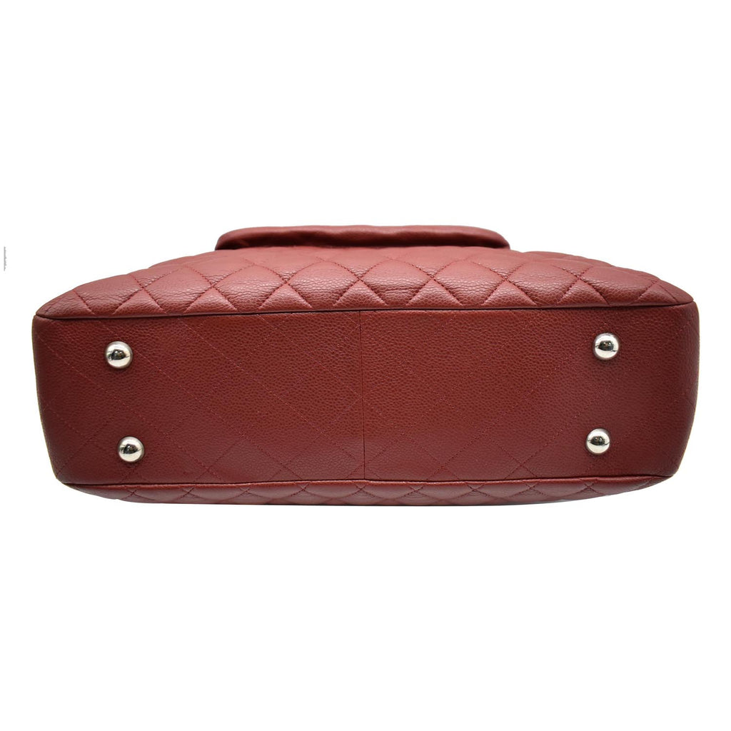 CHANEL Front Flap Pocket Quilted Caviar Leather Tote Shoulder Bag Red- 20% OFF