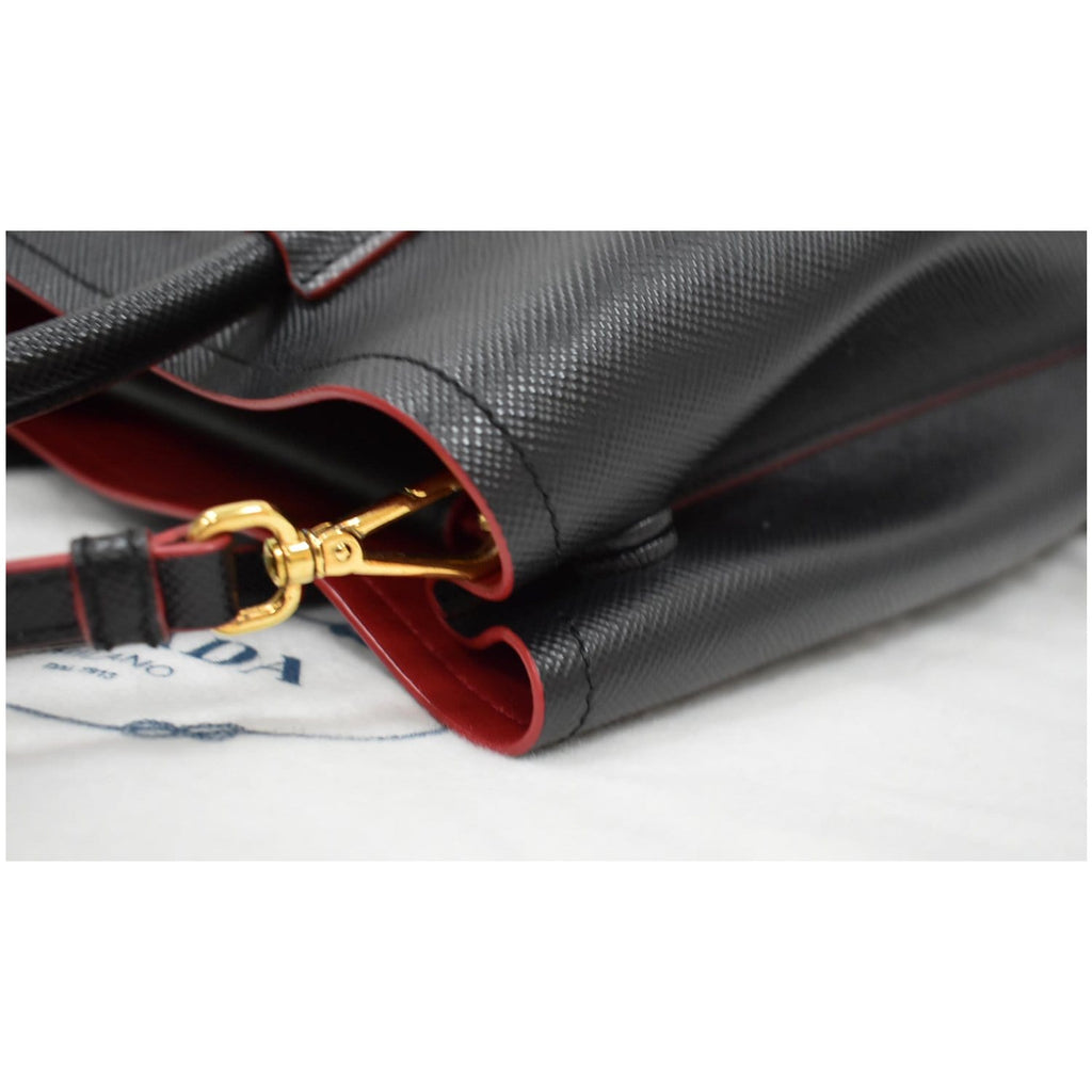 PRADA Double Handle Saffiano Cuir Leather Tote Shoulder Bag Black