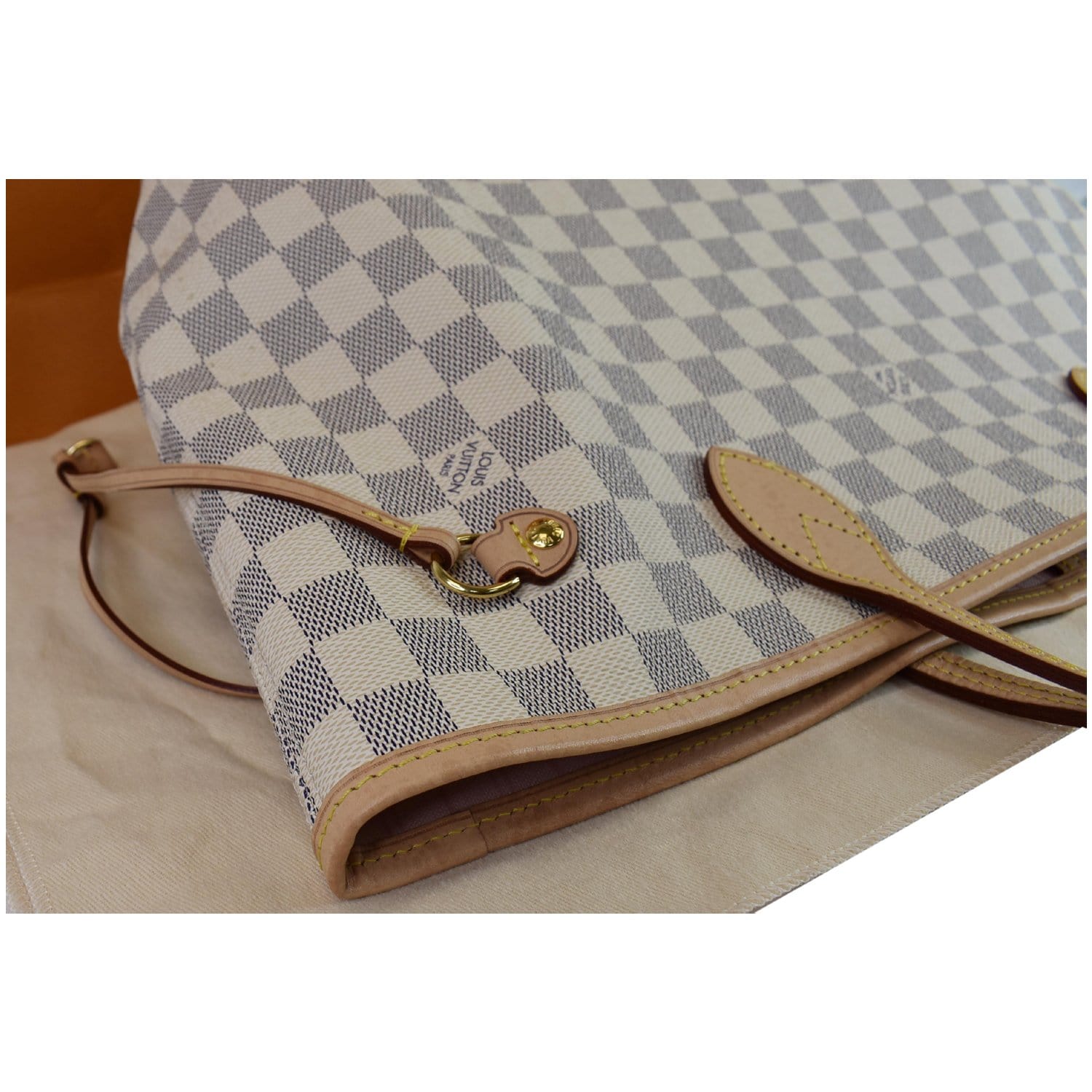 LOUIS VUITTON Neverfull MM Damier Azur Tote Shoulder Bag Rose Ballerine