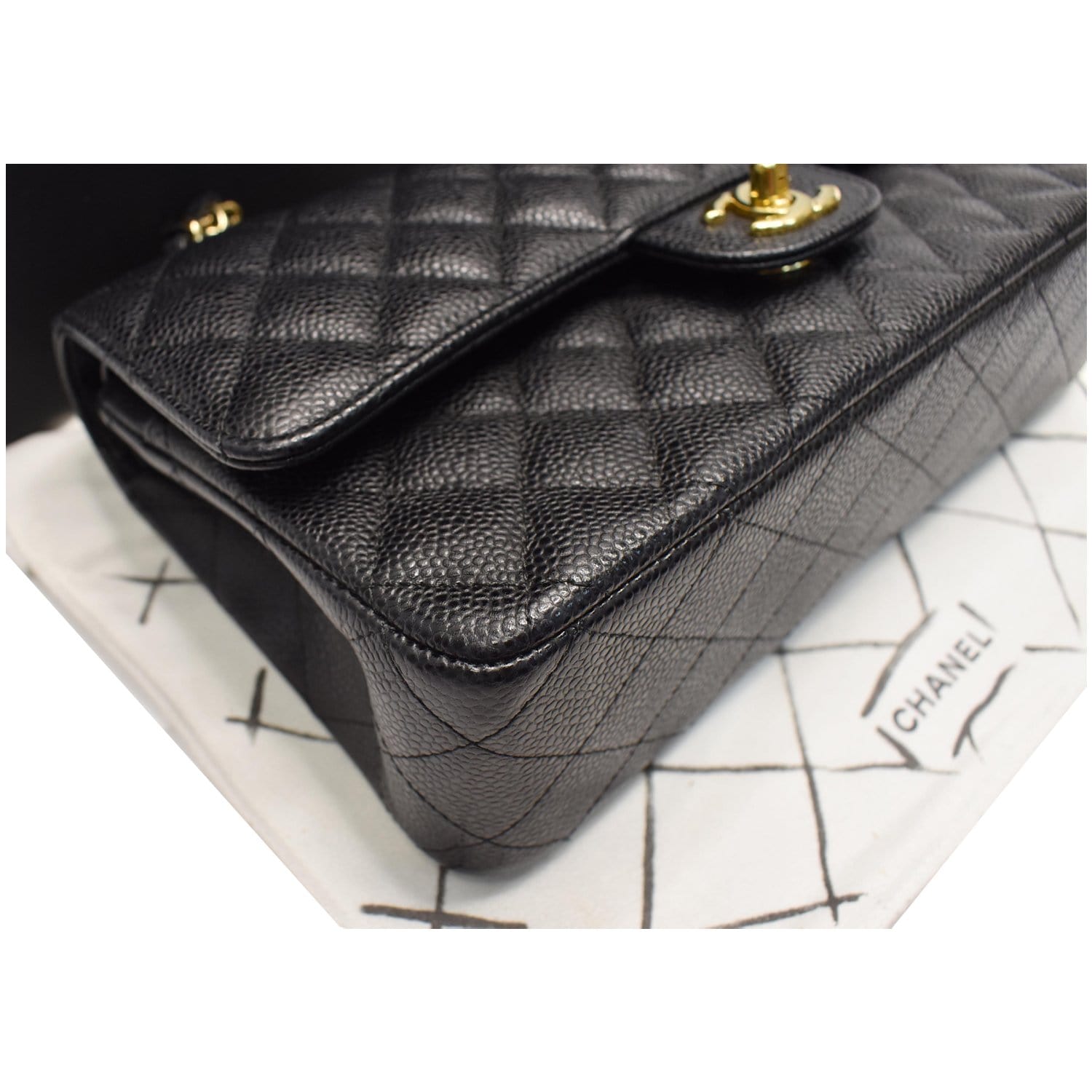 CHANEL Medium Double Flap CC Caviar Leather Shoulder Bag Black
