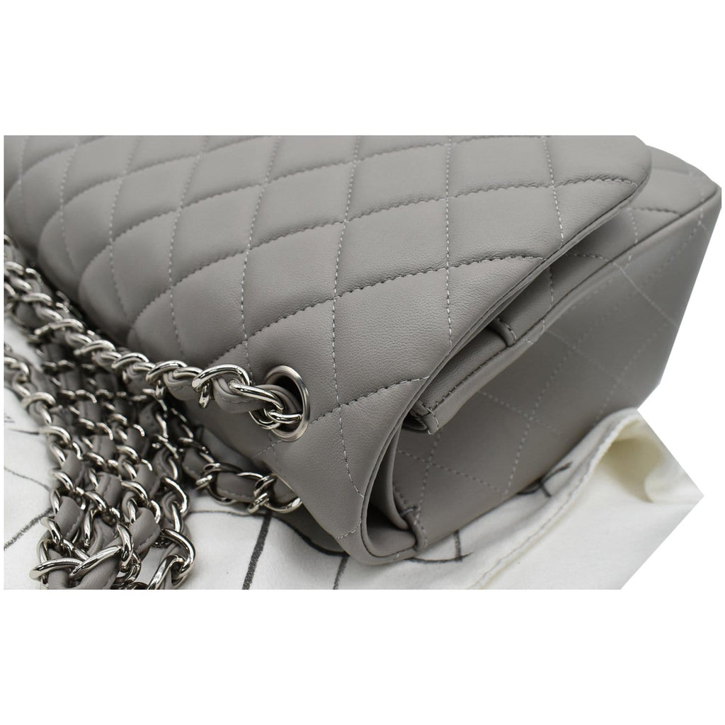 CHANEL Classic Jumbo Double Flap Lambskin Leather Shoulder Bag Grey