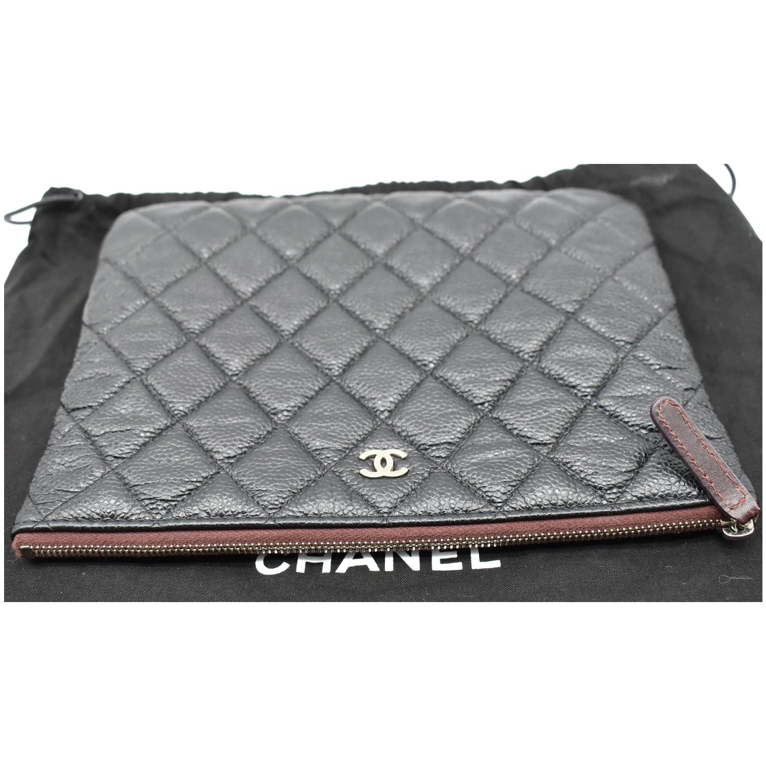 CHANEL Caviar Leather O-Case Zip Pouch Black