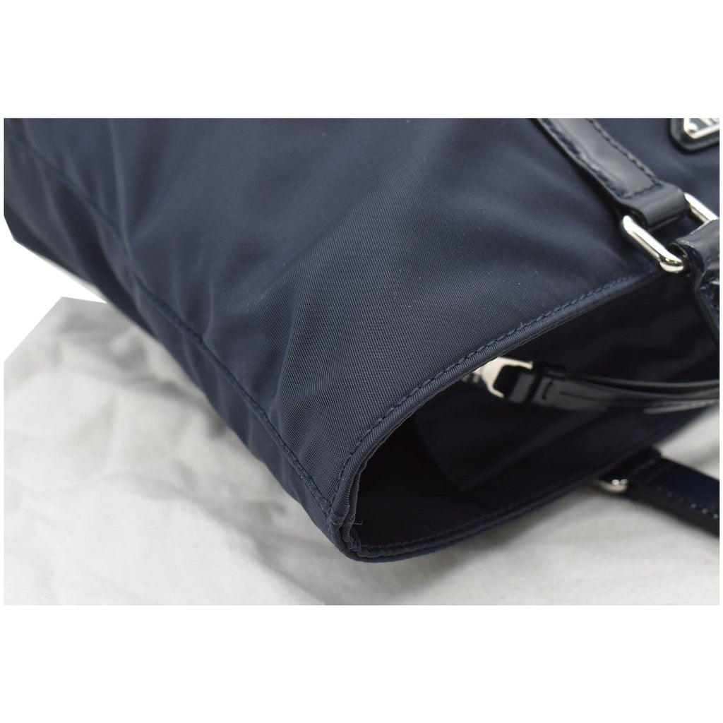 PRADA Nylon Leather Shopping Tote Shoulder Bag Dark Blue
