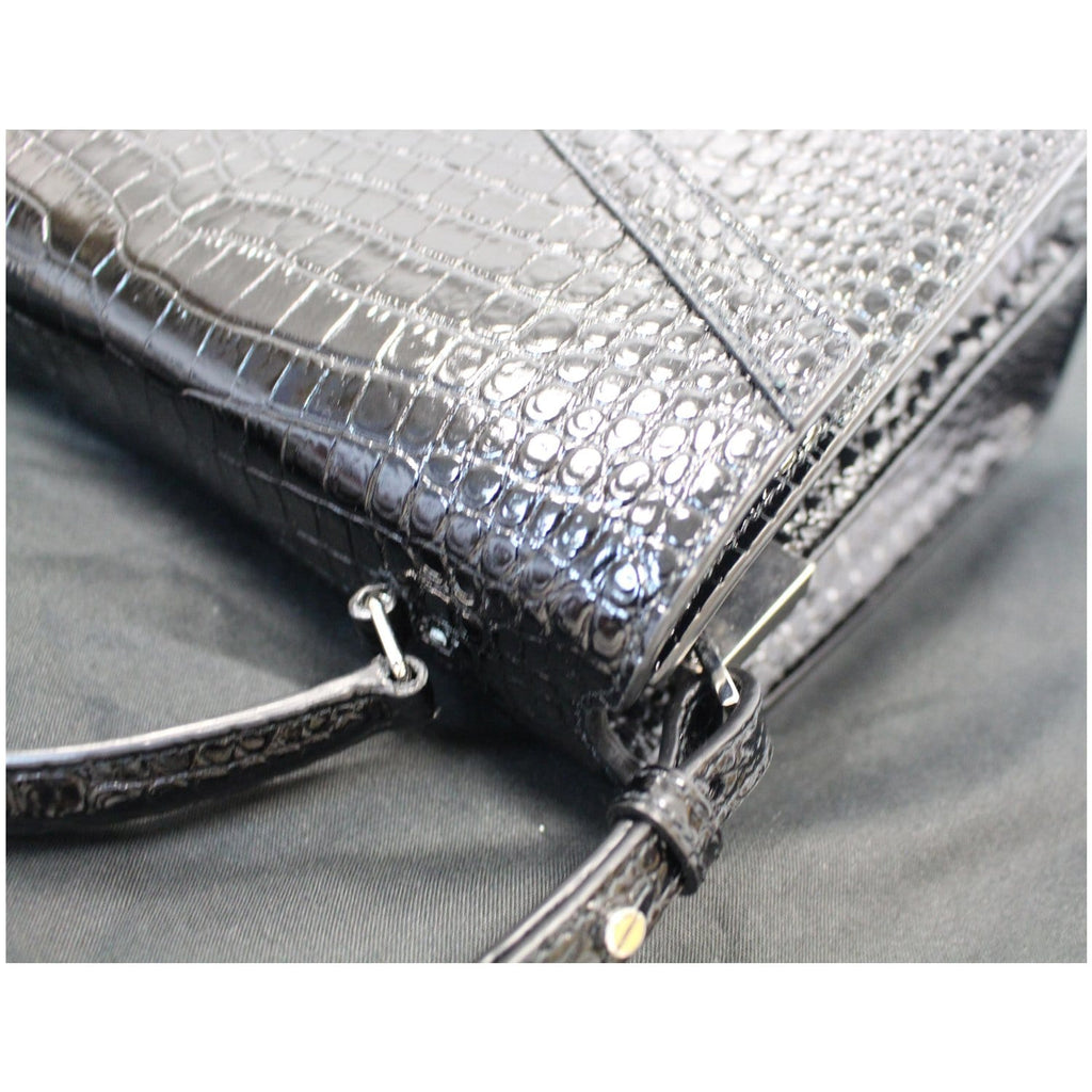 YVES SAINT LAURENT Cassandra Top Handle Embossed Shoulder Bag Black