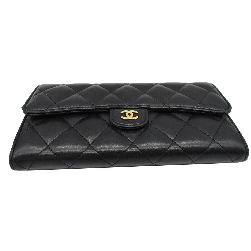 CHANEL Classic Long Flap Leather Wallet Black