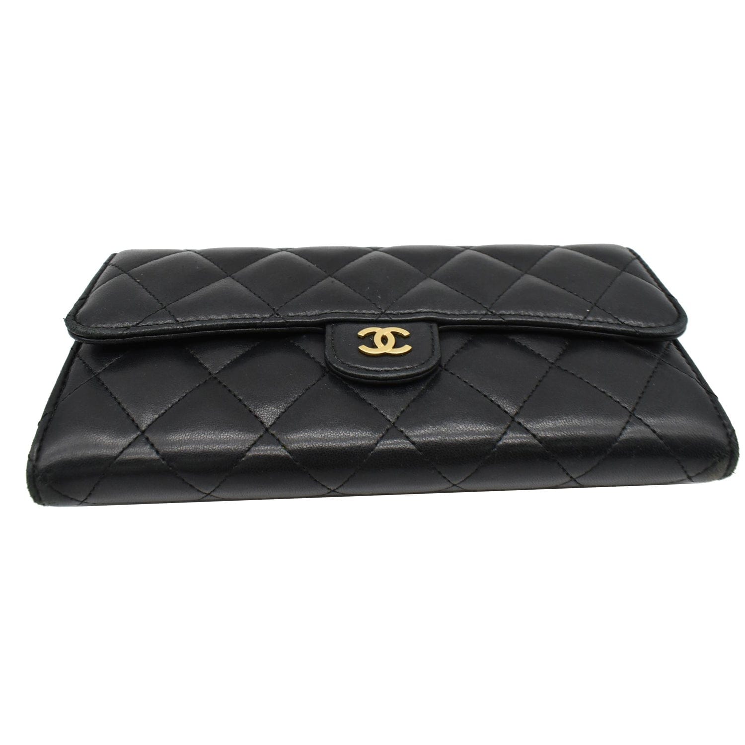 CHANEL Classic Long Flap Leather Wallet Black