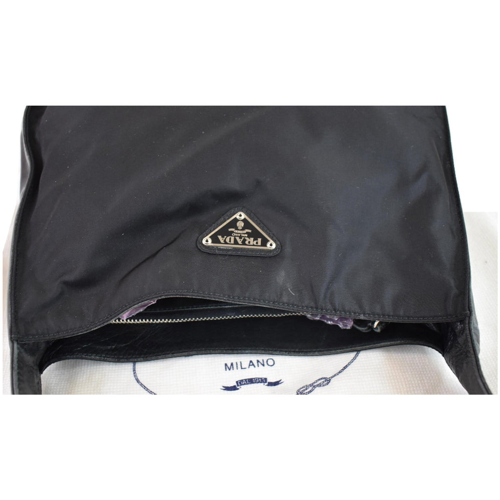 PRADA Nylon Leather Strap Shoulder Bag Black