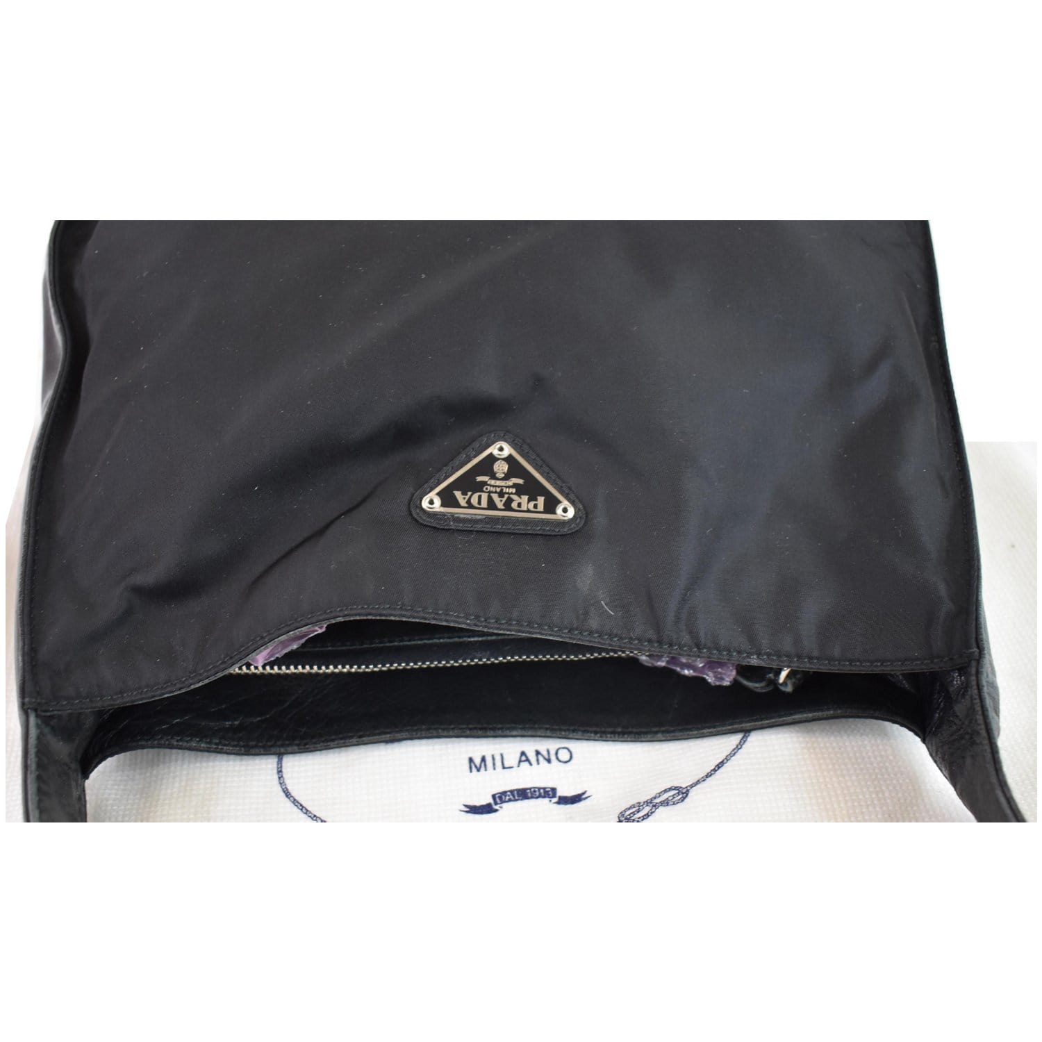 PRADA Nylon Leather Strap Shoulder Bag Black