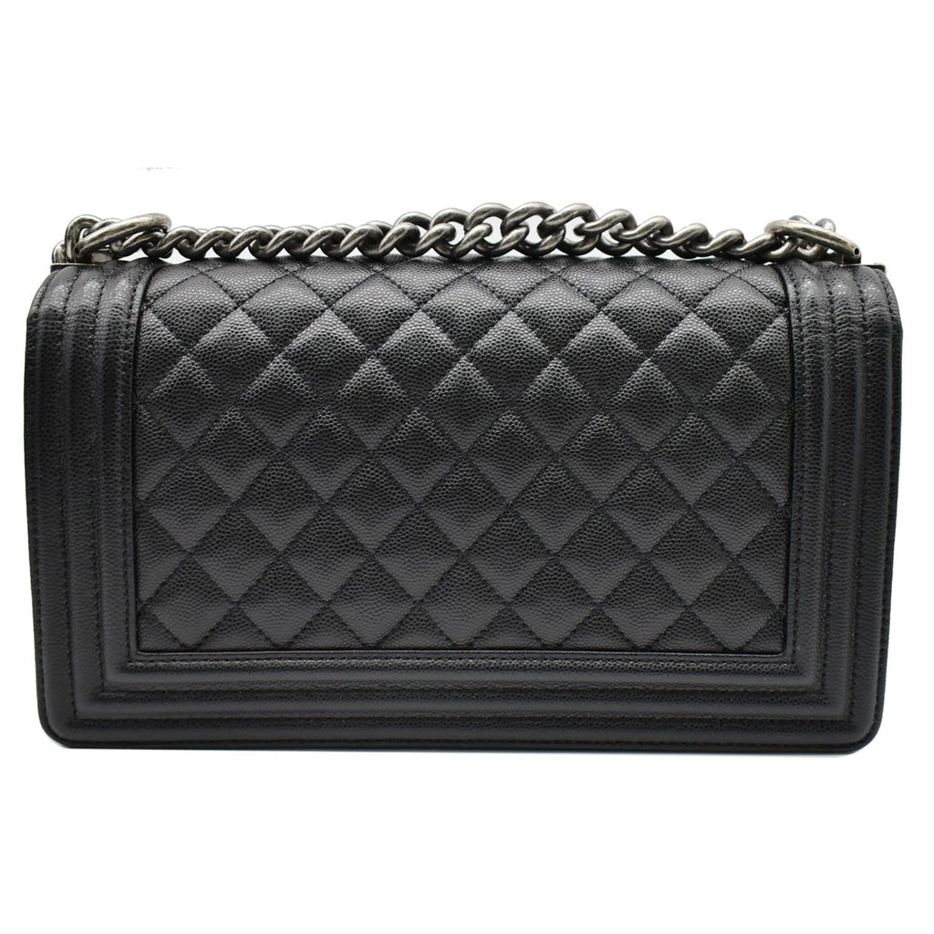 CHANEL Medium Boy Flap Caviar Leather Shoulder Bag Black
