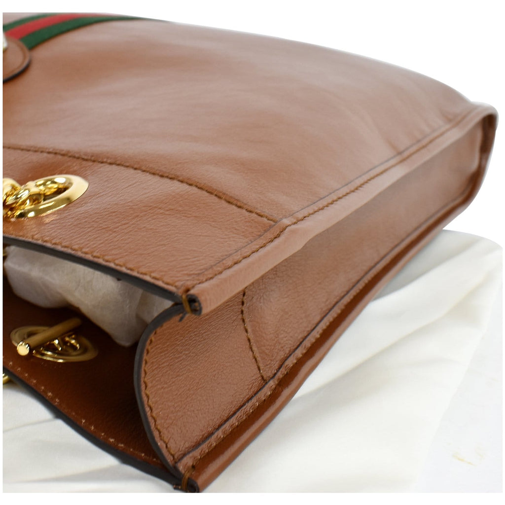 GUCCI Rajah Large Leather Tote Shoulder Bag Brown 537219