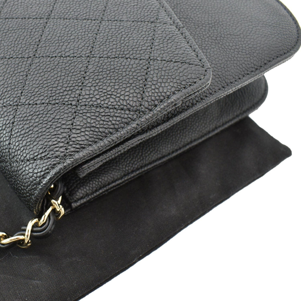 CHANEL Thread Around Caviar Leather Chain Flap Crossbody Bag Black