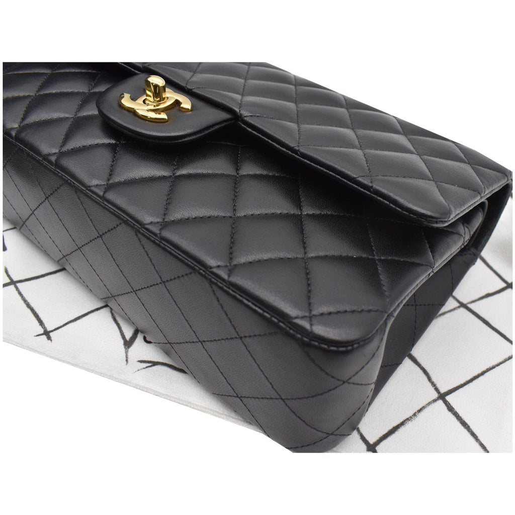 CHANEL Classic Double Flap Medium Leather Shoulder Bag Black