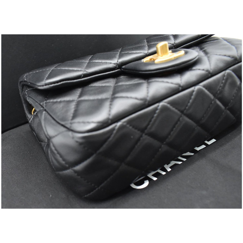 CHANEL Pearl Crush Mini Rectangular Flap Quilted Leather Crossbody Bag Black