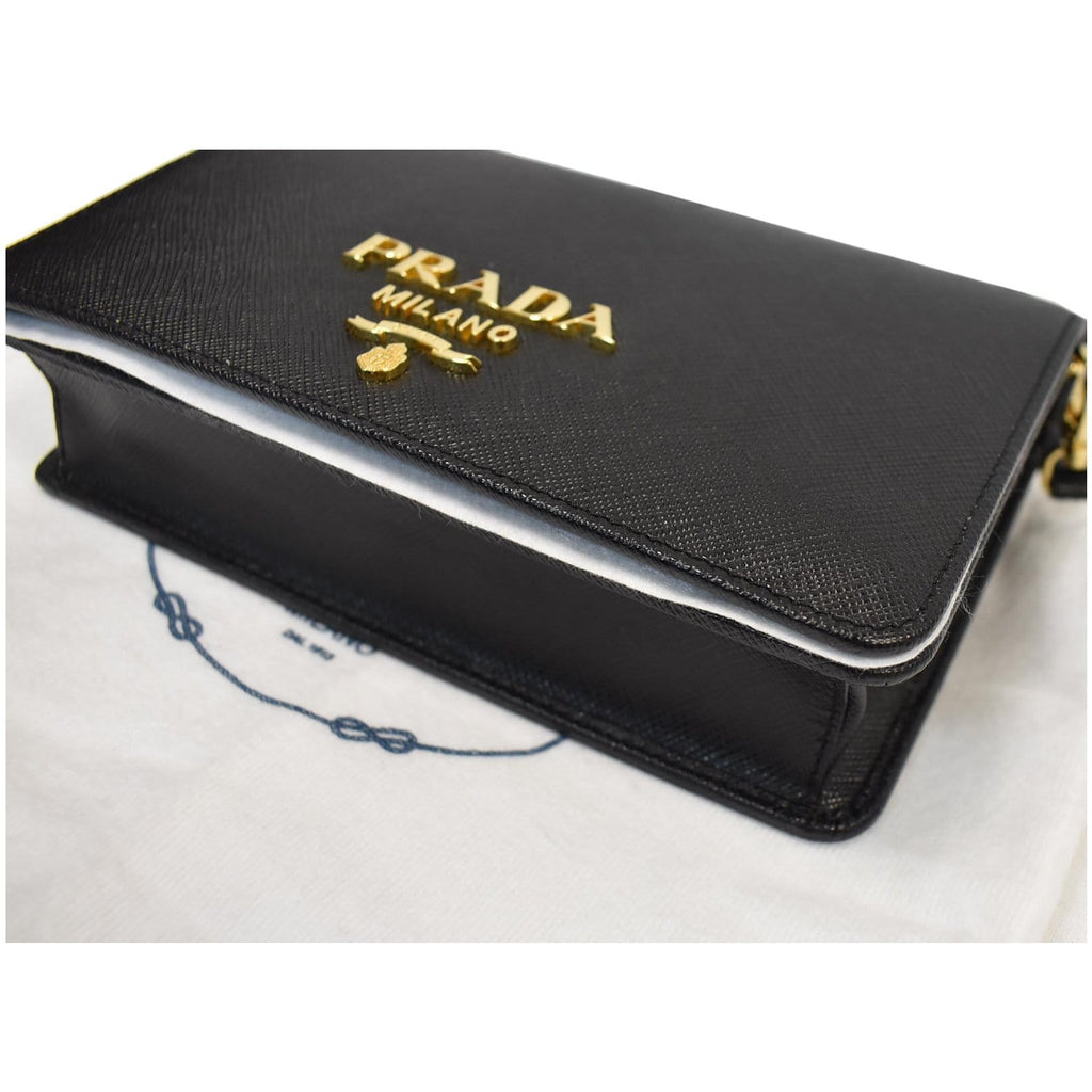 PRADA Saffiano Leather Mini Shoulder Bag Black