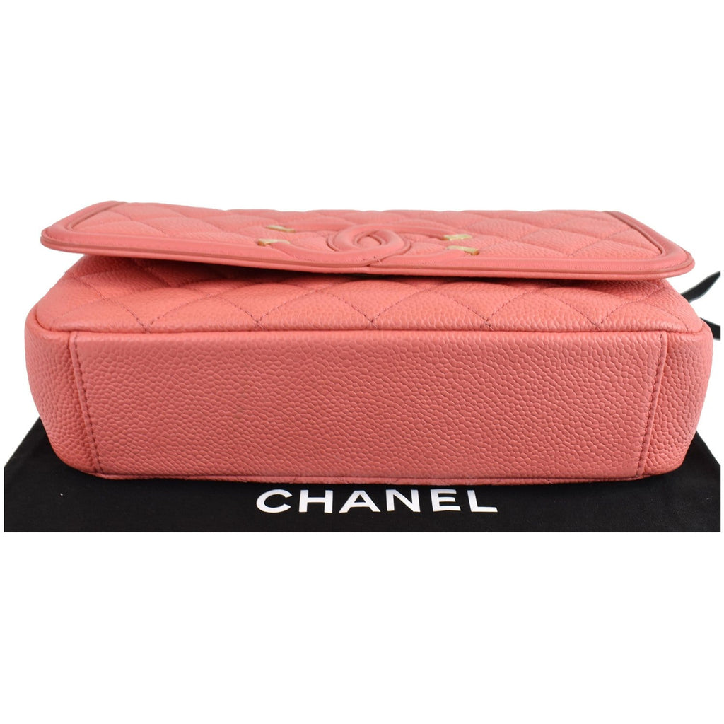 CHANEL CC Filigree Medium Quilted Caviar Leather Shoulder Bag Salmon
