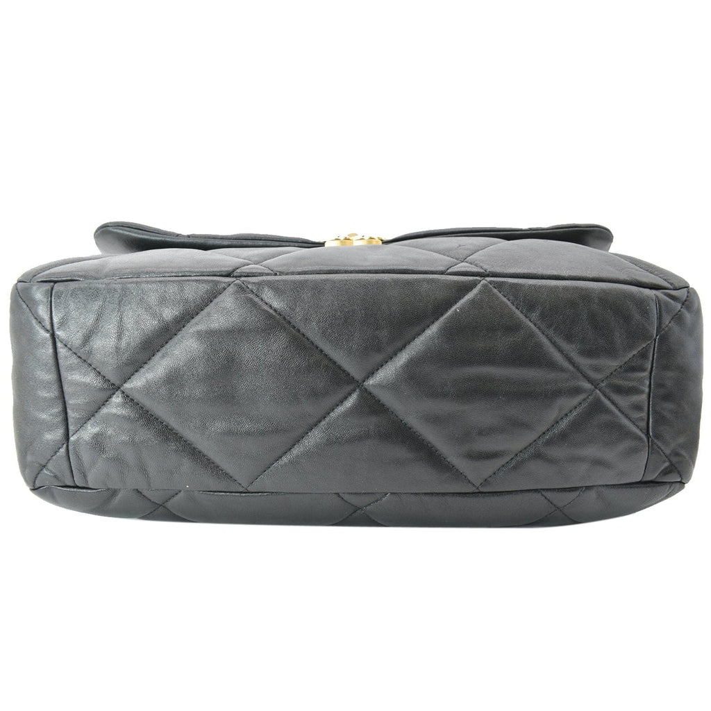 CHANEL 19 Large Flap Quilted Lambskin Leather Shoulder Bag Black