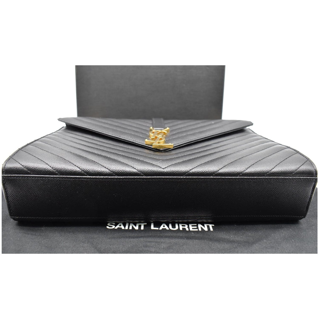 YVES SAINT LAURENT Large Envelope Grain De Poudre Chain Shoulder Bag Black