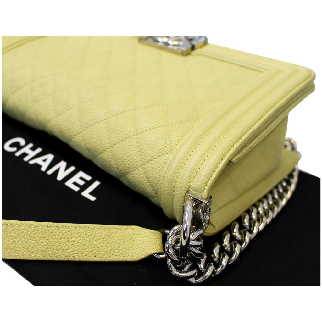 CHANEL Medium Boy Flap Caviar Quilted Leather Shoulder Bag Yellow