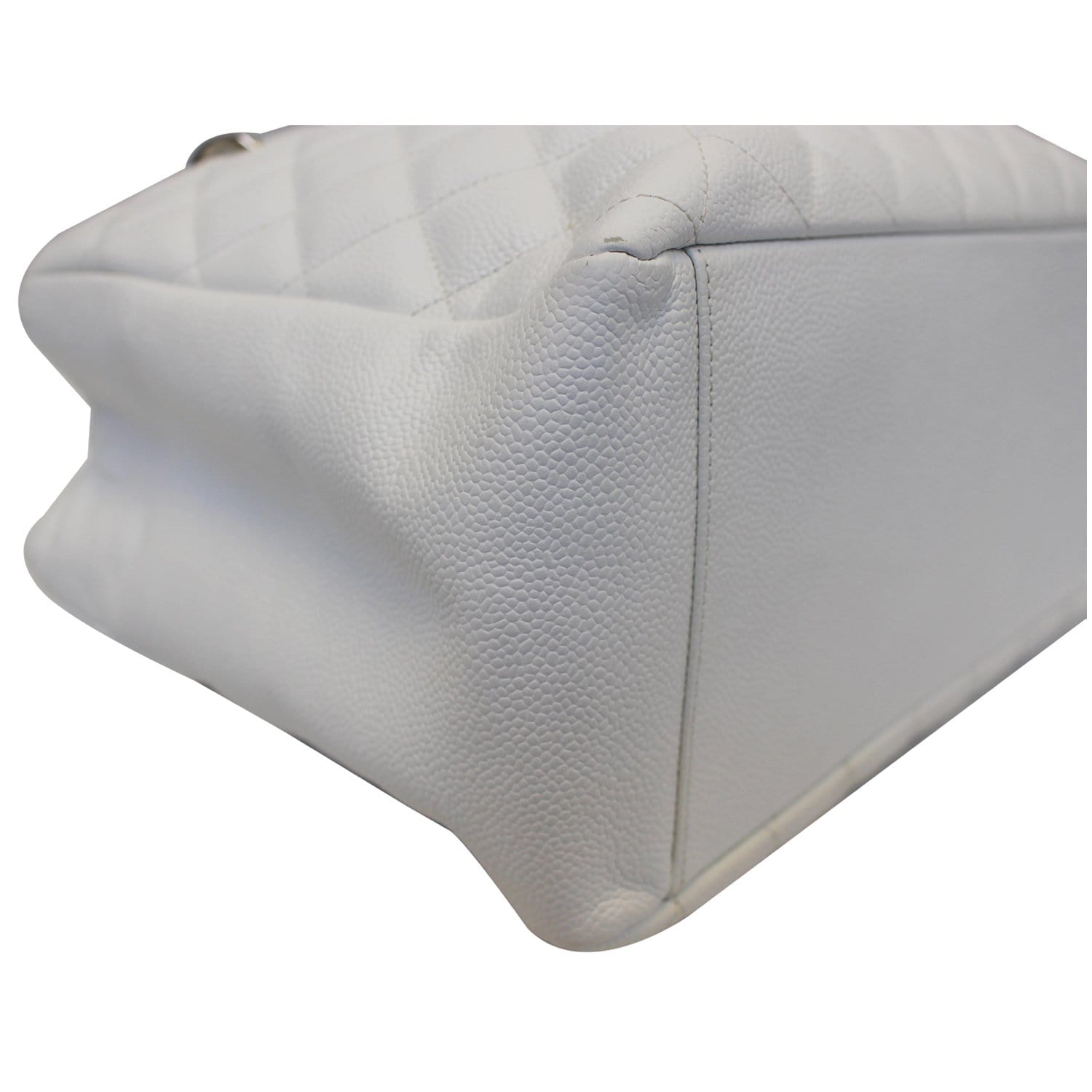 CHANEL Grand Shopping Quilted Caviar Leather Tote Bag White
