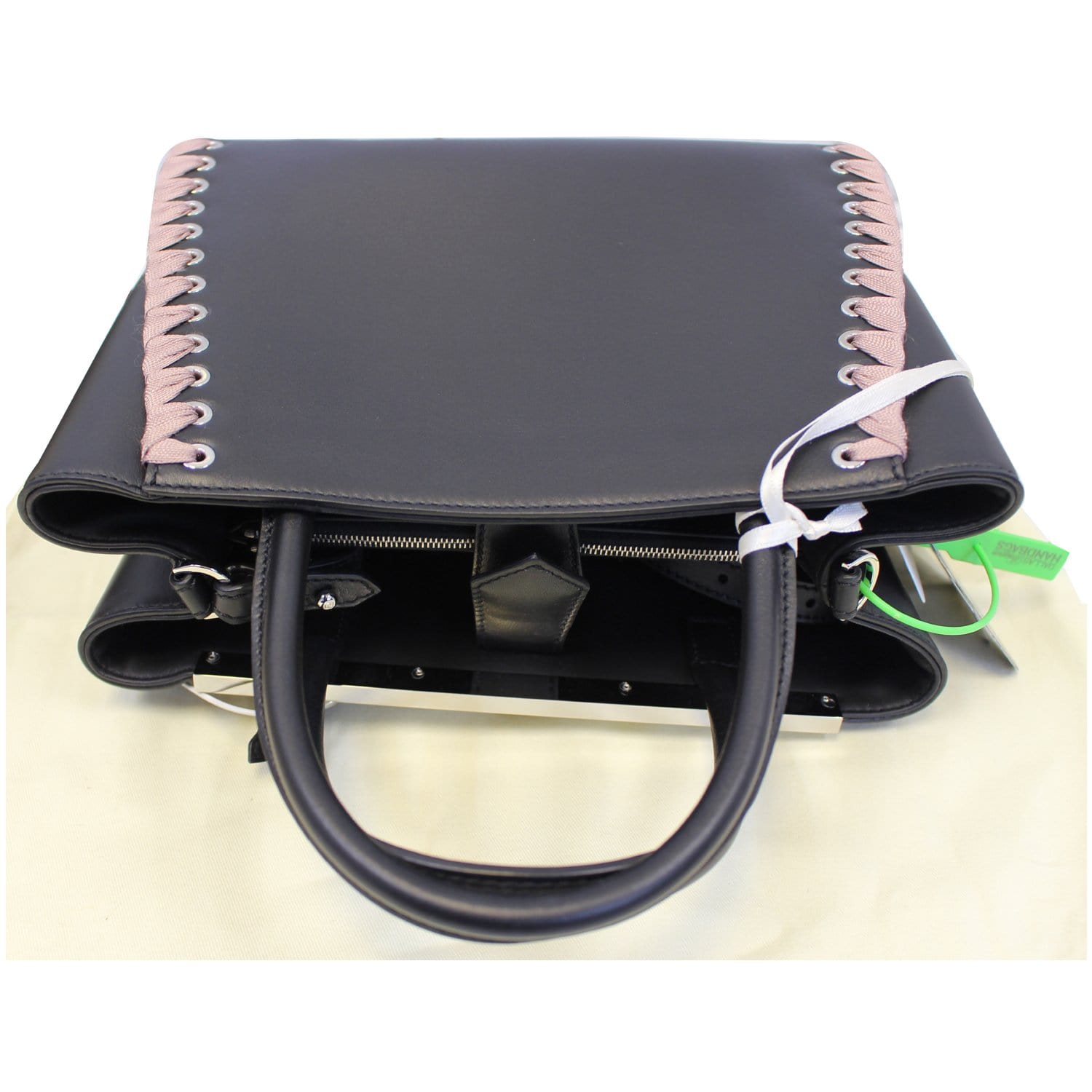 FENDI Petite 2Jours Whipstitch Leather Tote Shoulder Bag Black