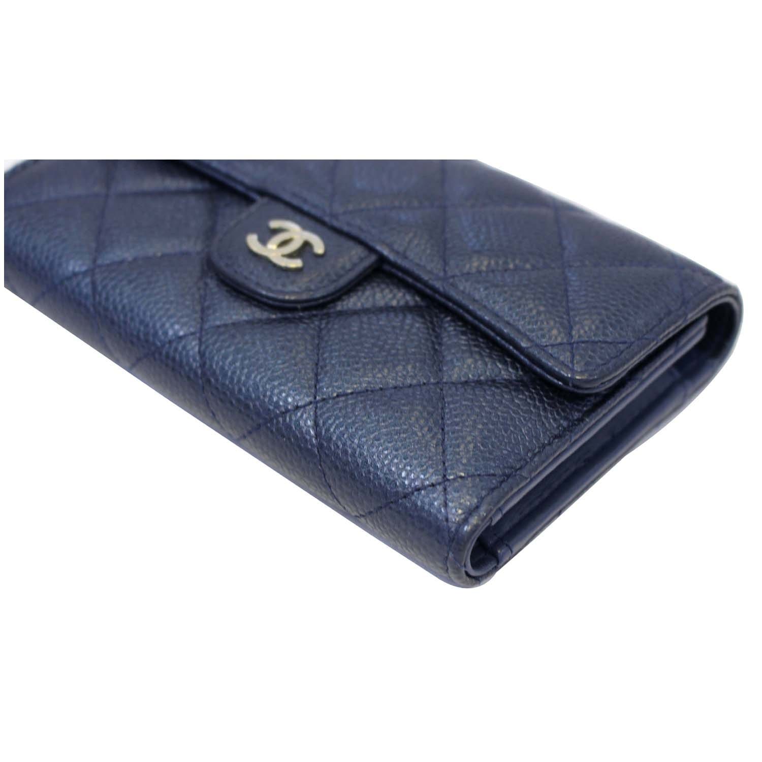 CHANEL Classic Flap Caviar Leather Wallet Navy Blue
