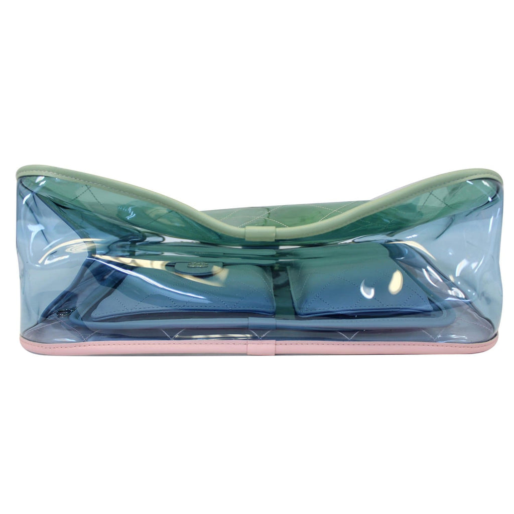 CHANEL Coco Splash Medium Lambskin PVC Quilted Shopping Bag Blue Green