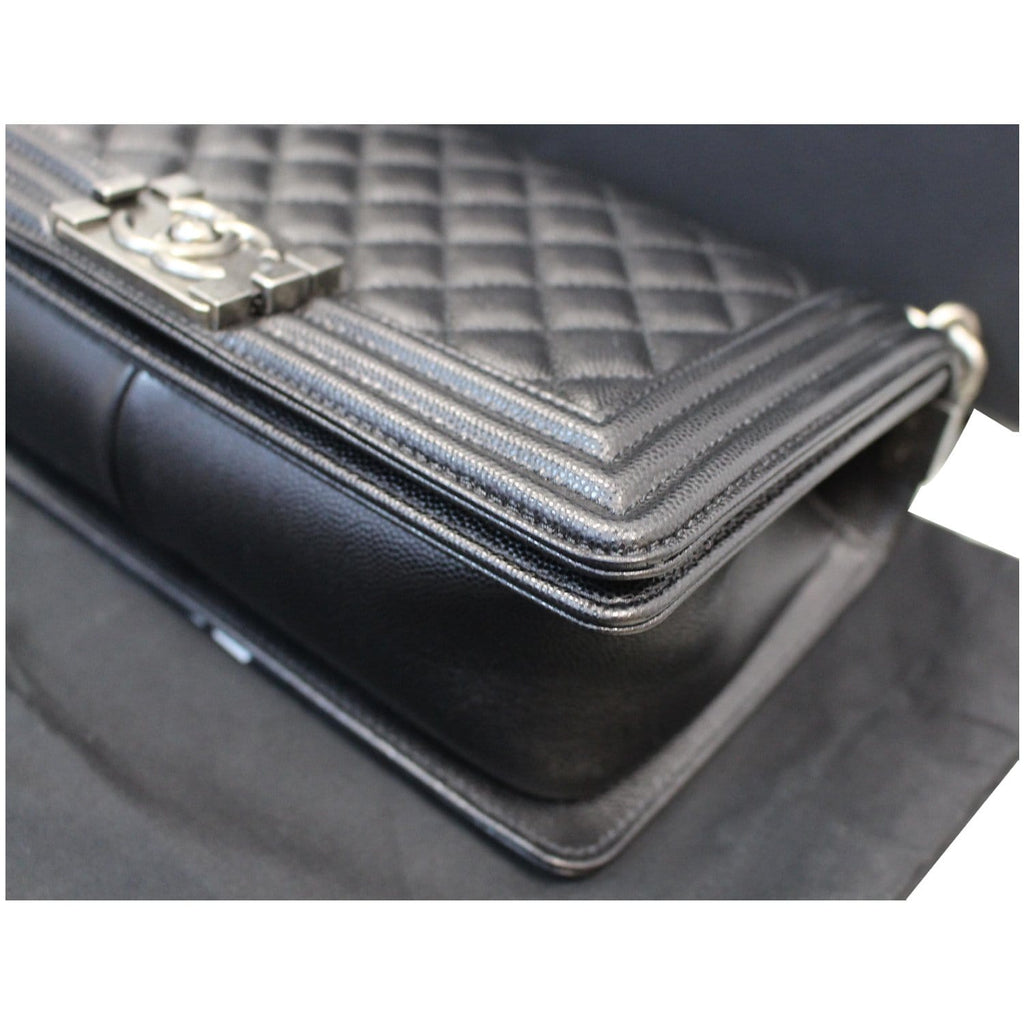CHANEL Medium Boy Quilted Caviar Leather Shoulder Bag Black