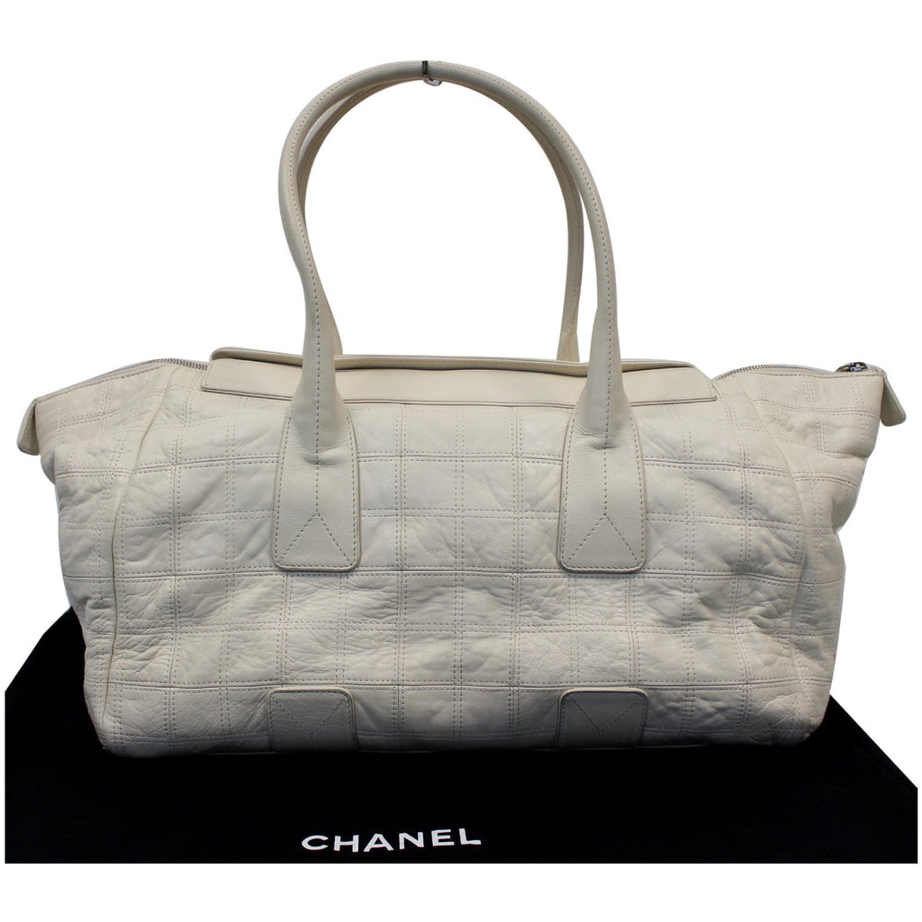 CHANEL Square Stitched Lax Lambskin Tote Bag White