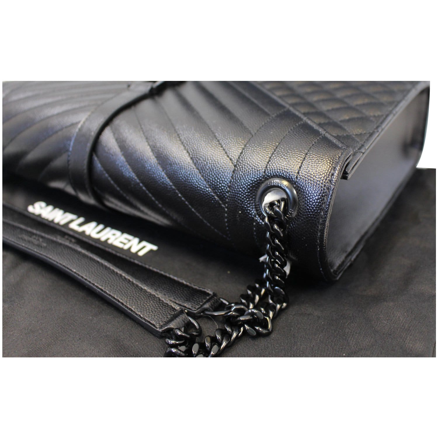 YVES SAINT LAURENT Envelope Large Matelasse Embossed Leather Shoulder Bag Black