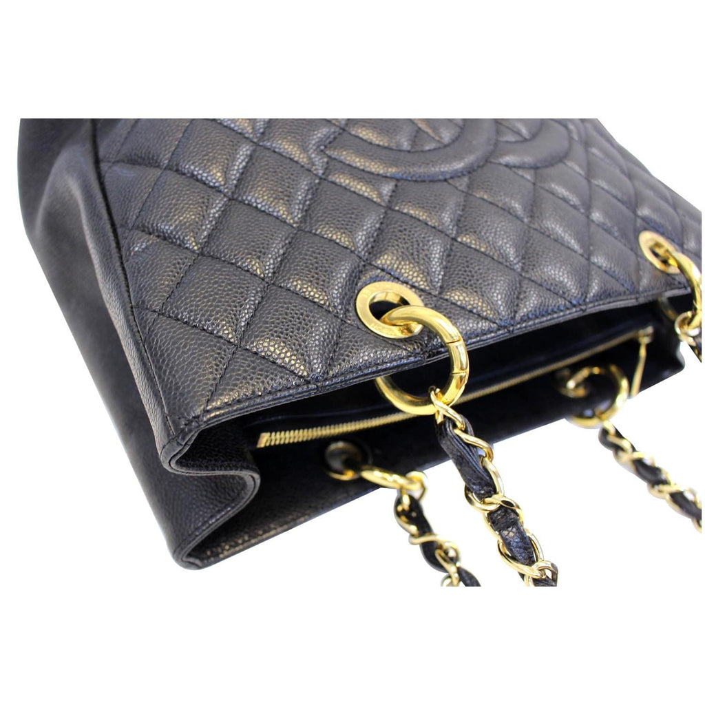 CHANEL Black Caviar Leather Grand Shopping Tote Bag