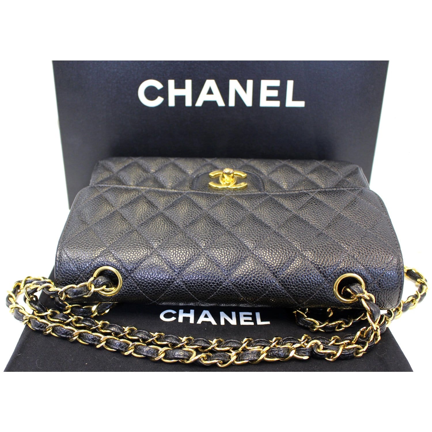 CHANEL Double Flap Small Caviar Leather Shoulder Bag Black