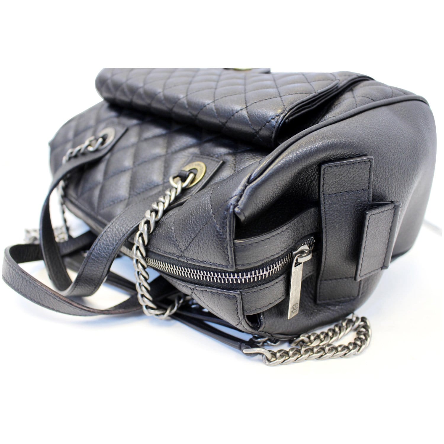 CHANEL Metallic Grained Calfskin Quilted Leather Bowling Bag