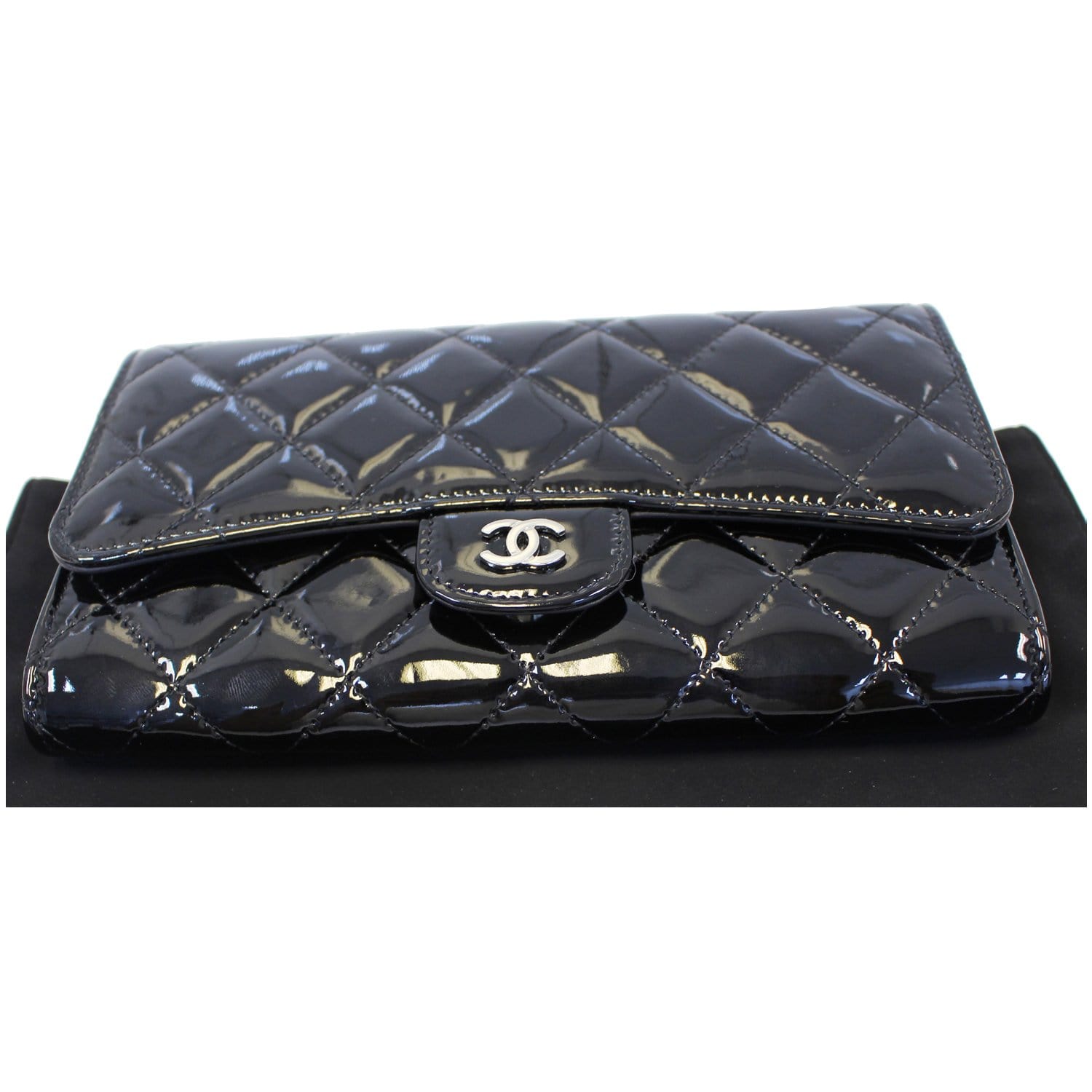 CHANEL Patent Leather Flap Shoulder Bag Black