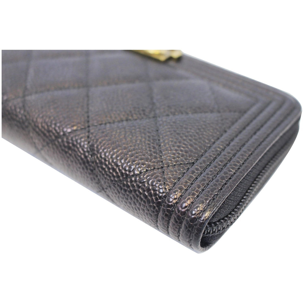 CHANEL Boy Small Caviar Leather Zip Around Wallet Black