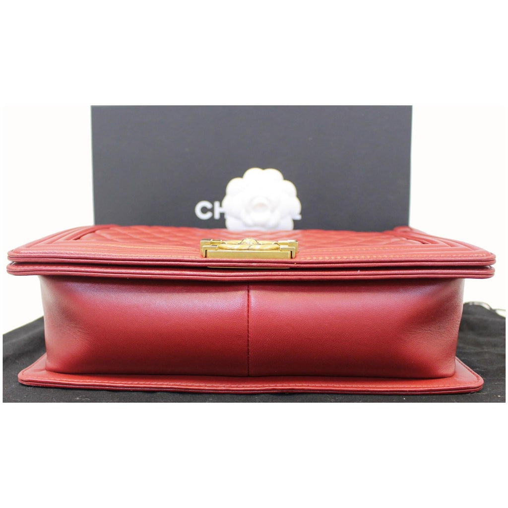 CHANEL Medium Boy Flap Lambskin Leather Shoulder Bag Red