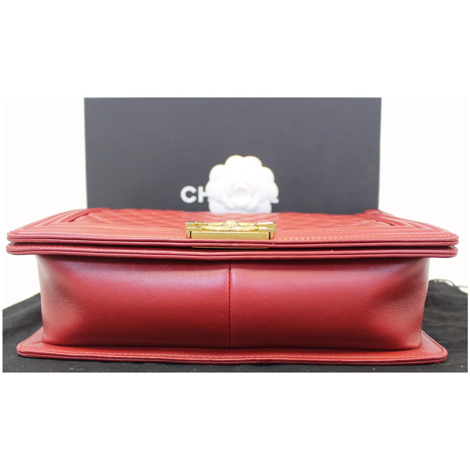 CHANEL Medium Boy Flap Lambskin Leather Shoulder Bag Red