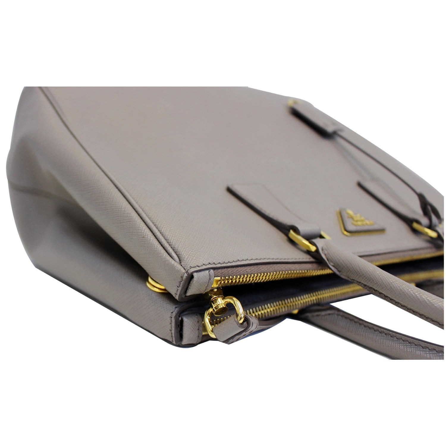 PRADA Saffiano Double Zip Executive Tote Shoulder Bag Grey
