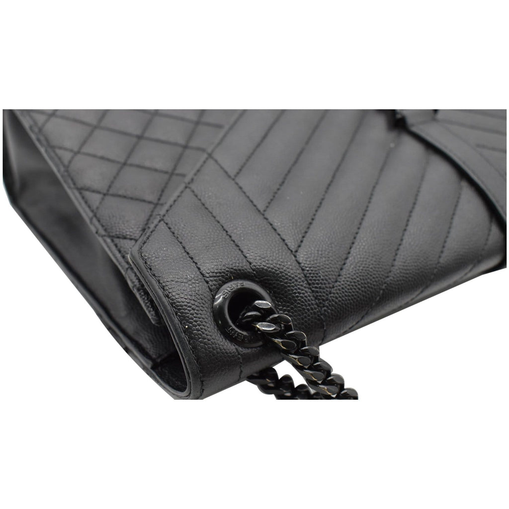 YVES SAINT LAURENT Envelope Large Grain De Poudre Leather Shoulder Bag Black