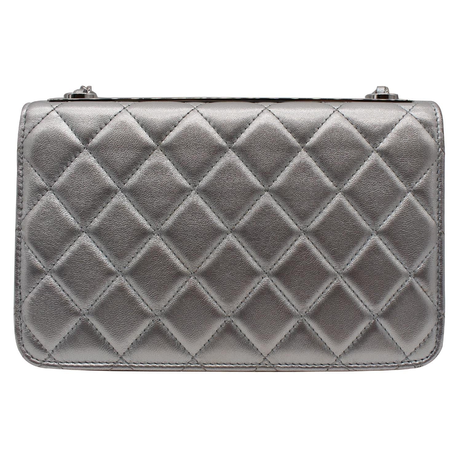 CHANEL Trendy CC Quilted Leather Wallet on Chain Crossbody Bag Silver
