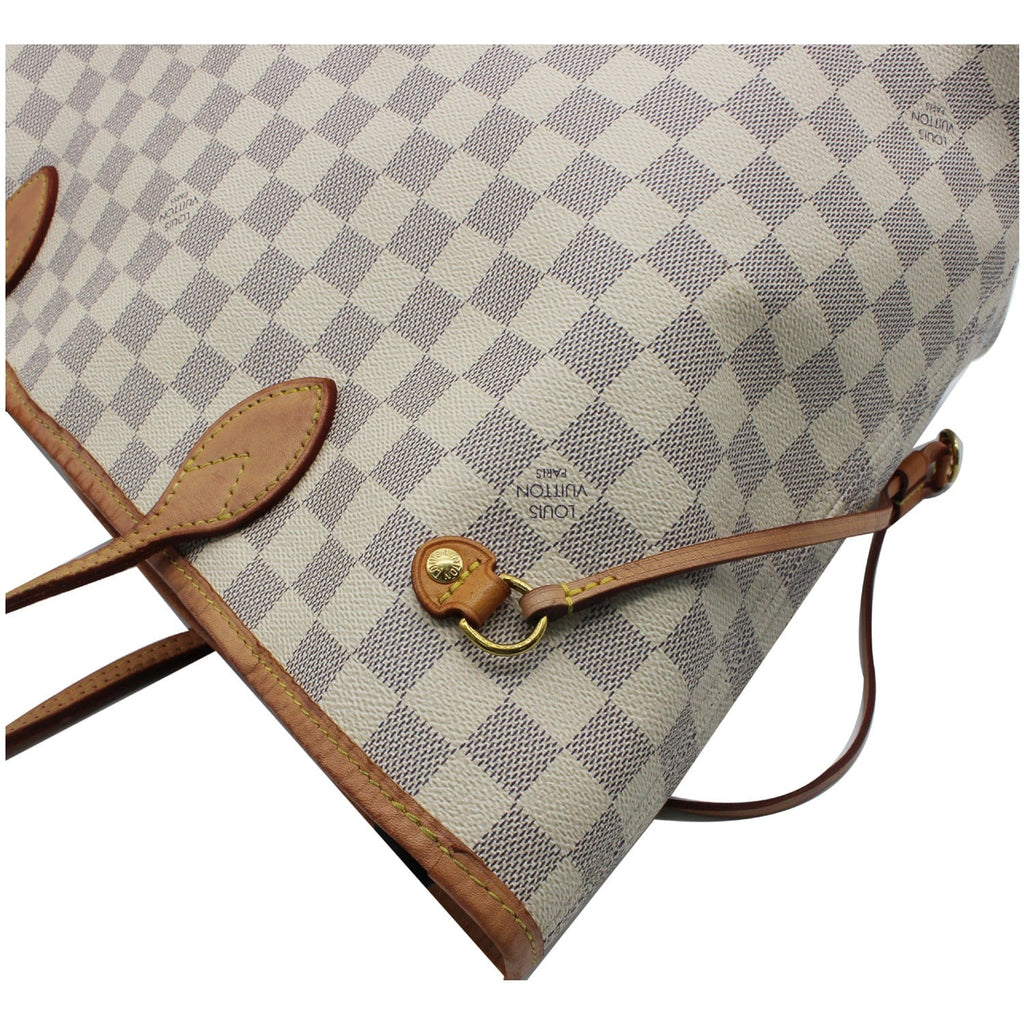 LOUIS VUITTON Neverfull MM Damier Azur Tote Shoulder Bag White