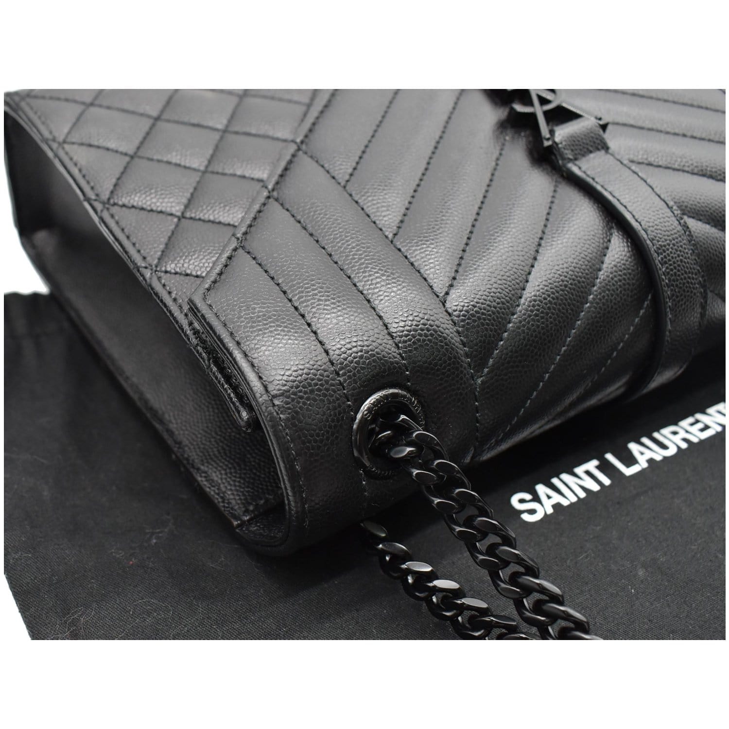 YVES SAINT LAURENT Envelope Mix Matelassé Chain Medium Leather Shoulder Bag Black