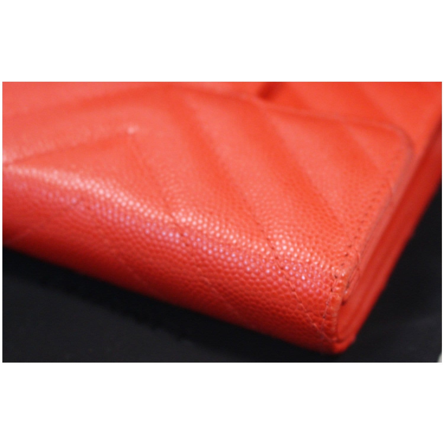 CHANEL Small Chevron Quilted Caviar Compact Flap Wallet Red