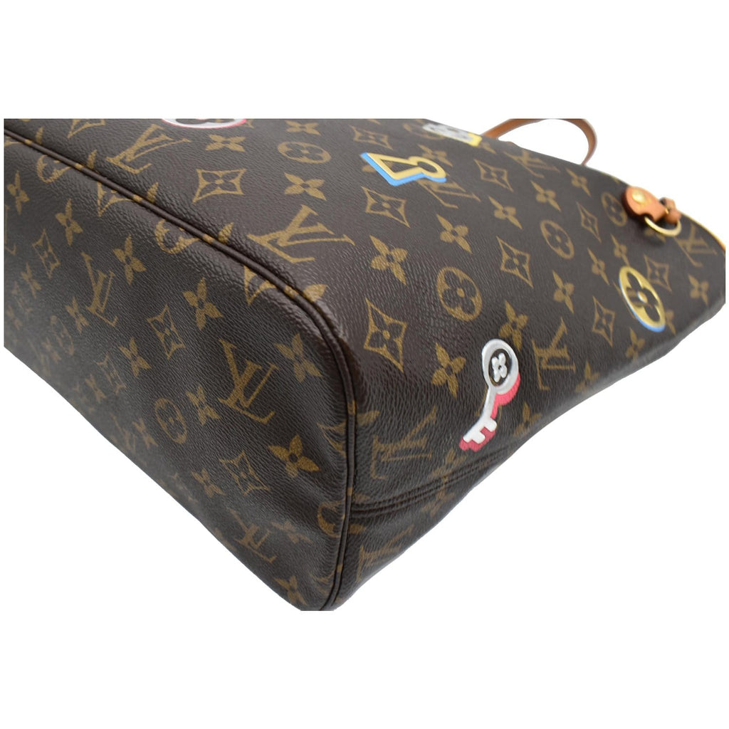 LOUIS VUITTON Love Lock Neverfull MM Monogram Canvas Tote Bag Brown