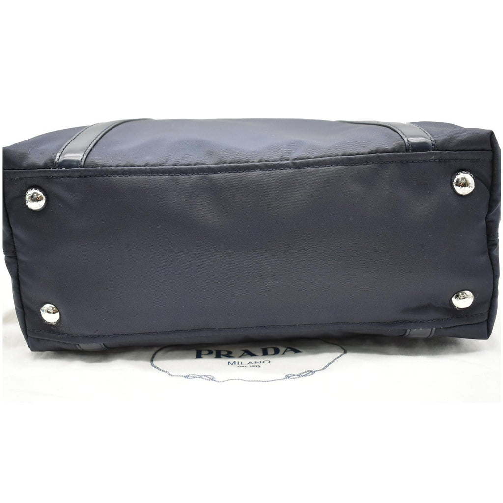 PRADA Nylon Leather Shopping Tote Shoulder Bag Dark Blue