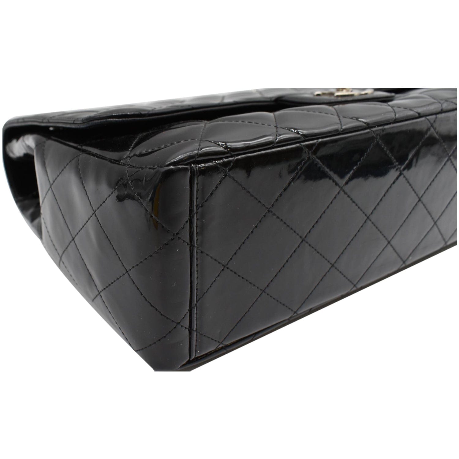 CHANEL Classic Maxi Single Flap Quilted Patent Leather Shoulder Bag Black