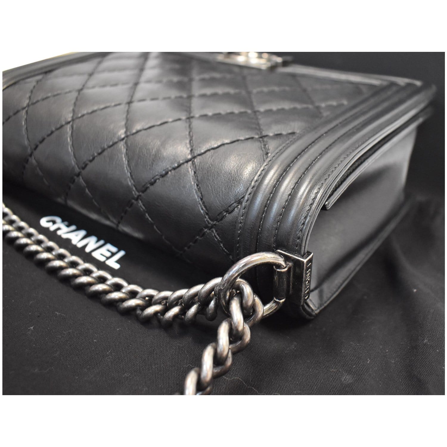 CHANEL Double Stitch Boy Flap Medium Calfskin Shoulder Bag Black