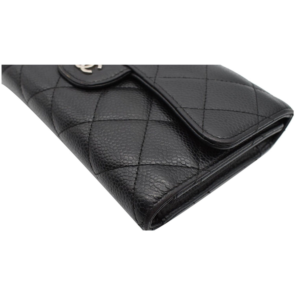 CHANEL Classic Flap Caviar Leather Card Holder Wallet Black